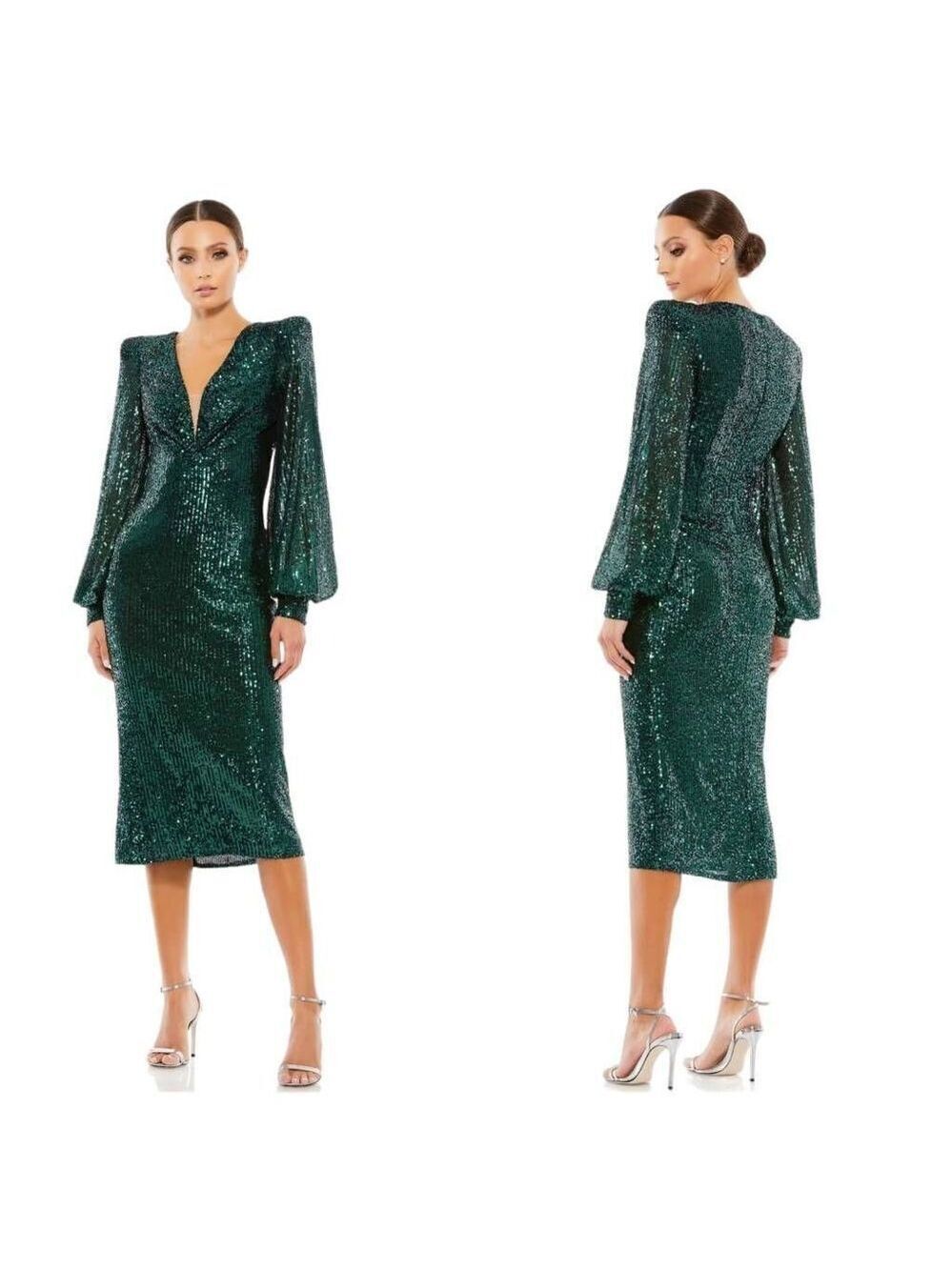 Mac Duggal Trendy V-neckline Bodycon Midi Dress Sz 8